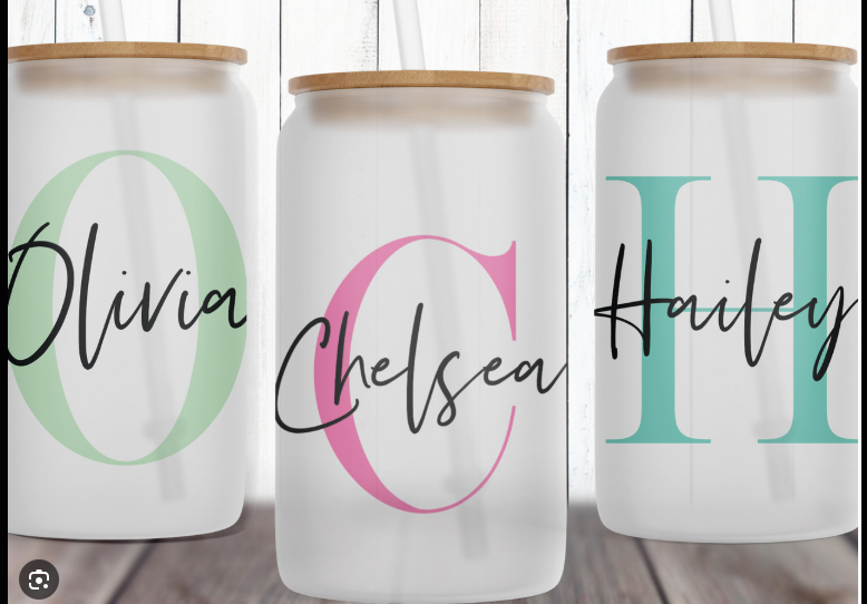 Monogram 16oz Glass Cups With Bamboo Lid and Straw