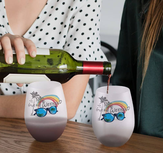 Custom 17oz Glass Wine Cup-Frosted -Stemless