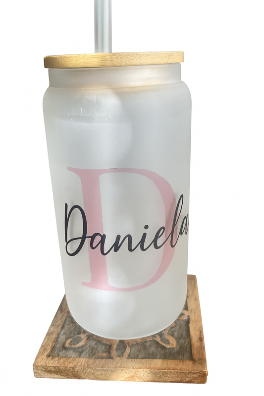 Monogram 16oz Glass Cups With Bamboo Lid and Straw