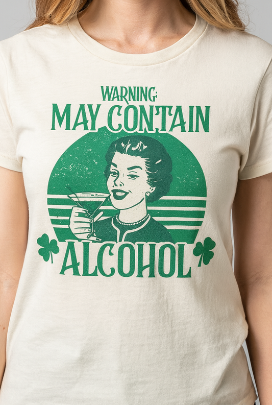 Novelty T-Shirt- Warning May Contain Alcohol